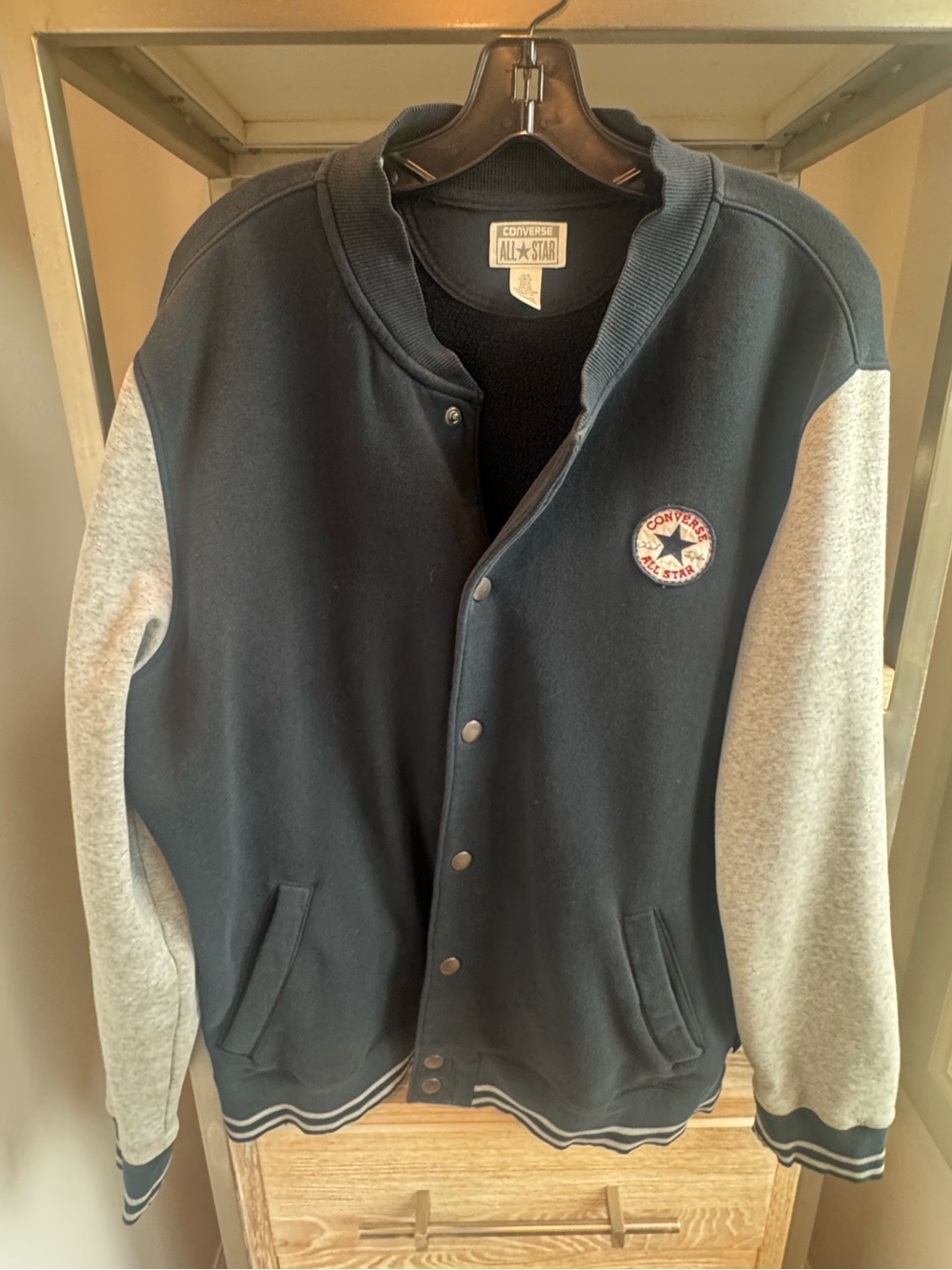Converse Navy and Gray Bomber-Style Varsity Jacket